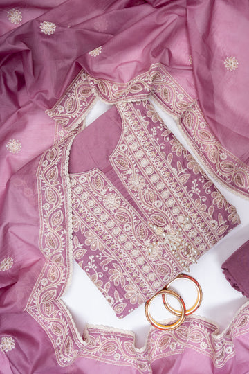 Mauve Cotton Unstitched Salwar Suit With Cotton Dupatta