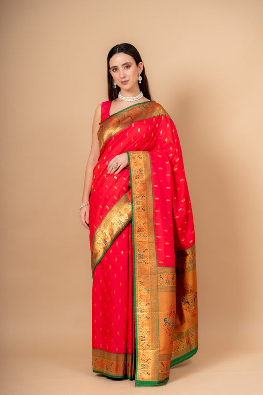 Timeless Elegance Rani Banarasi Silk Saree With Unstitched Blouse