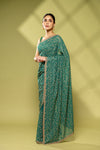 Rama Georgette Embroidered Saree With Unstitched Blouse
