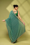Rama Georgette Embroidered Saree With Unstitched Blouse