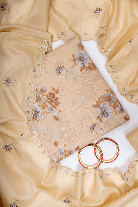 Mango Gold Cotton Unstitched Salwar Suit With Cotton Dupatta