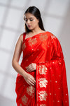 Red Banarasi Silk Saree With Unstitched Blouse
