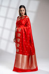 Red Khaddi Georgette Embroidered Saree With Unstitched Blouse