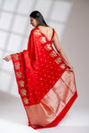 Red Banarasi Silk Saree With Unstitched Blouse