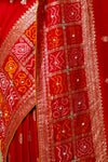Red Cotton Embroidered Saree With Unstitched Blouse