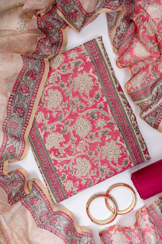 Tussar Gajari Cotton Unstitched Salwar Suit With Cotton Dupatta