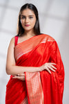 Red Banarasi Silk Saree With Unstitched Blouse