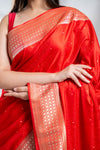 Red Banarasi Silk Saree With Unstitched Blouse