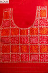 Red Cotton Embroidered Saree With Unstitched Blouse