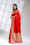 Red Banarasi Silk Saree With Unstitched Blouse