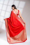 Red Banarasi Silk Saree With Unstitched Blouse