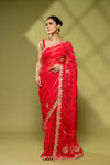 Maroon Georgette Embroidered Saree With Unstitched Blouse