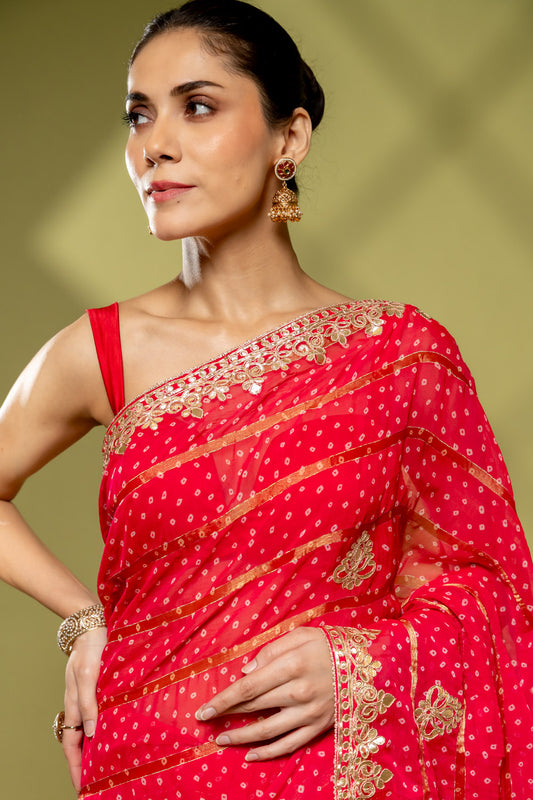 Maroon Georgette Embroidered Saree With Unstitched Blouse