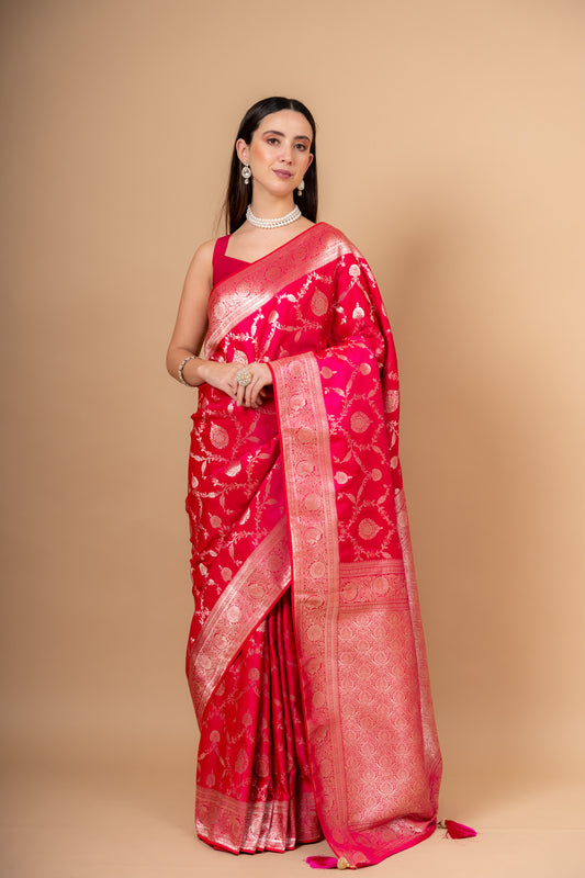 Timeless Elegance Rani Banarasi Silk Saree With Unstitched Blouse