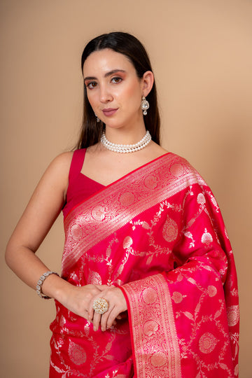 Timeless Elegance Rani Banarasi Silk Saree With Unstitched Blouse