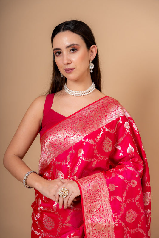 Timeless Elegance Rani Banarasi Silk Saree With Unstitched Blouse