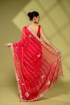Maroon Georgette Embroidered Saree With Unstitched Blouse