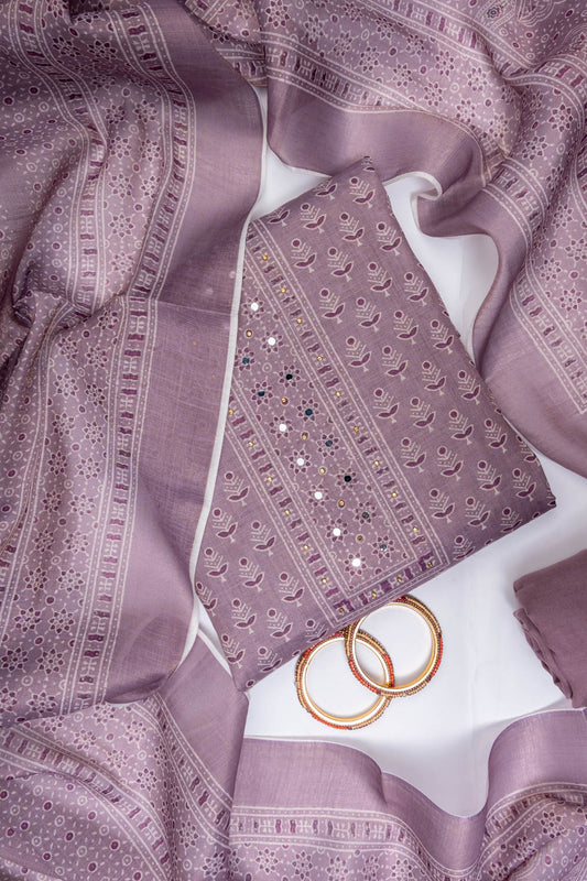 Mauve Cotton Unstitched Salwar Suit With Cotton Dupatta