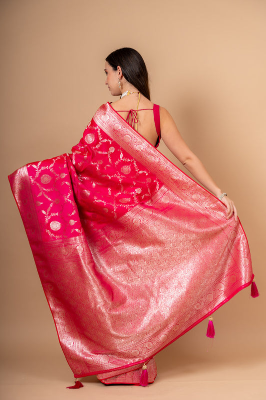 Rani Banarsi Woven Zari  Saree With Unstitched Blouse