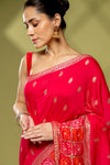 Rani Cotton Embroidered Saree With Unstitched Blouse