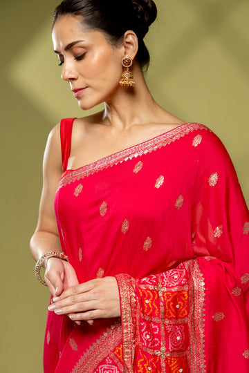 Rani Cotton Embroidered Saree With Unstitched Blouse
