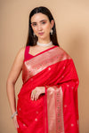 Rani Banarsi Woven Silk Saree With Unstitched Blouse