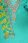 Tea Green Chanderi Cotton Unstitched Salwar Suit With Chinon Dupatta