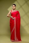 Rani Georgette Embroidered Saree With Unstitched Blouse