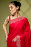 Rani Georgette Embroidered Saree With Unstitched Blouse
