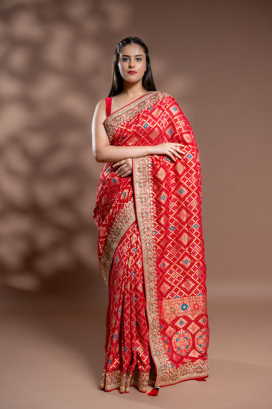 Rani Khaddi Georgette Embroidered Saree With Readymade Blouse