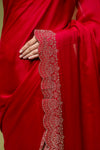 Rani Georgette Embroidered Saree With Unstitched Blouse