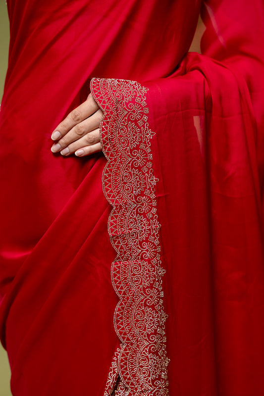 Rani Georgette Embroidered Saree With Unstitched Blouse