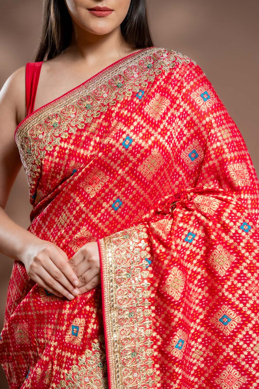 Rani Khaddi Georgette Embroidered Saree With Readymade Blouse