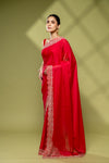 Rani Georgette Embroidered Saree With Unstitched Blouse