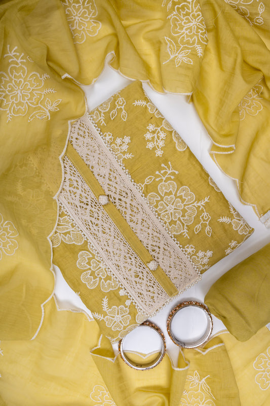 Pista Cotton Unstitched Salwar Suit With Cotton Dupatta