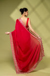 Rani Georgette Embroidered Saree With Unstitched Blouse