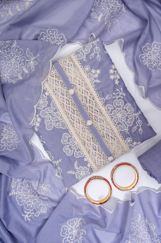 Mauve Cotton Unstitched Salwar Suit With Cotton Dupatta