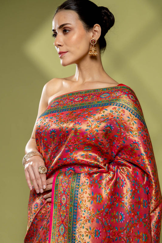 Rani Banarasi Silk Saree With Unstitched Blouse