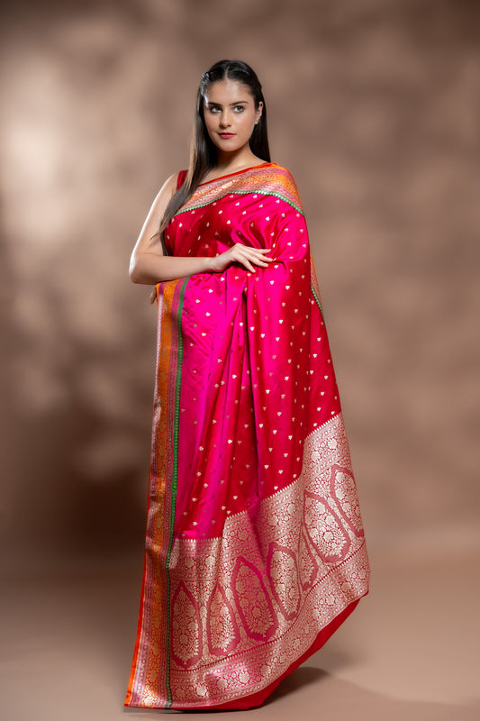 Rani Banarasi Silk Saree With Unstitched Blouse