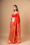 Elegant Rust Banarasi Silk Saree with Golden Zari Weaving And With Unstitched Blouse