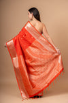Elegant Rust Banarasi Silk Saree with Golden Zari Weaving And With Unstitched Blouse