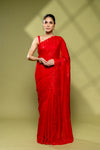 Red Shimmer Embroidered Saree With Unstitched Blouse