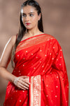 Red Banarasi Silk Saree With Unstitched Blouse