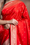 Red Banarasi Silk Saree With Unstitched Blouse
