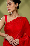 Red Shimmer Embroidered Saree With Unstitched Blouse