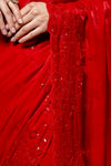 Red Shimmer Embroidered Saree With Unstitched Blouse