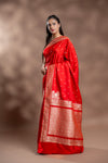 Red Banarasi Silk Saree With Unstitched Blouse