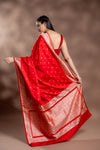 Red Banarasi Silk Saree With Unstitched Blouse