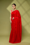 Red Shimmer Embroidered Saree With Unstitched Blouse