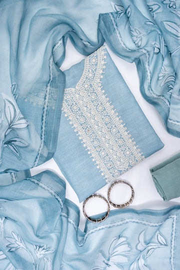 Mint Green Cotton Unstitched Salwar Suit With Cotton Dupatta